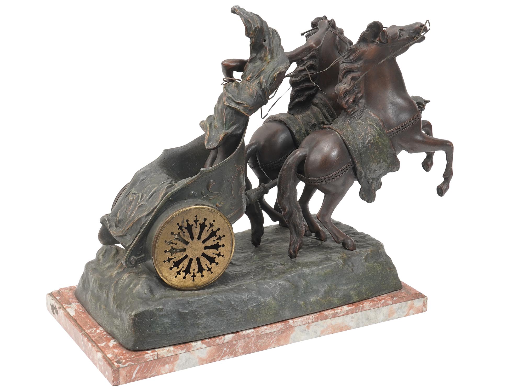 FRENCH FIGURAL ROMAN CHARIOT SPELTER MANTEL CLOCK PIC-1